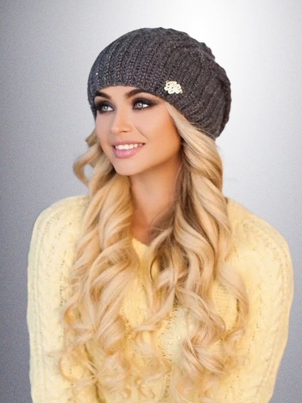 

Шапка женская вязаная с пайетками «Абелия» 4362 Braxton темно-серый 55-57 см