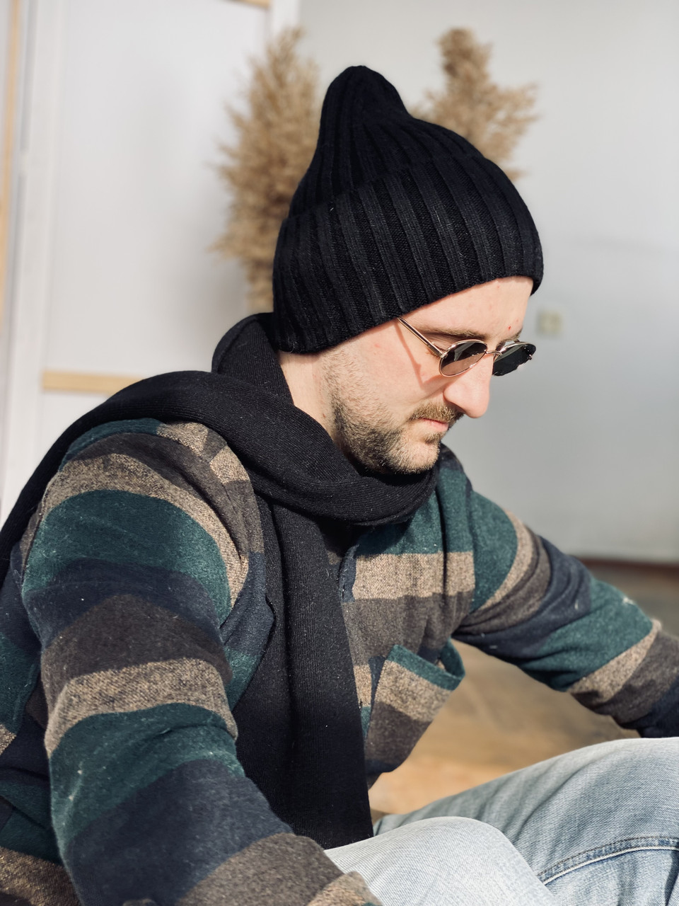 

Ангоровый классический мужской серый шарф