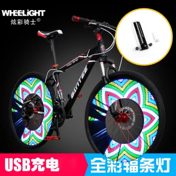 

Подсветка колес радуга 32 LED встроенный аккумулятор USB-зарядка на спицы ЛЕД моргалка габарит фара вело (614707123) Черный