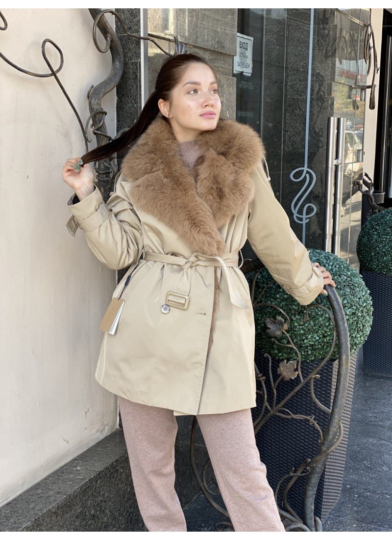 

Тренч с мехом песца Modern Boutique бежевый с мокко, L ТР03
