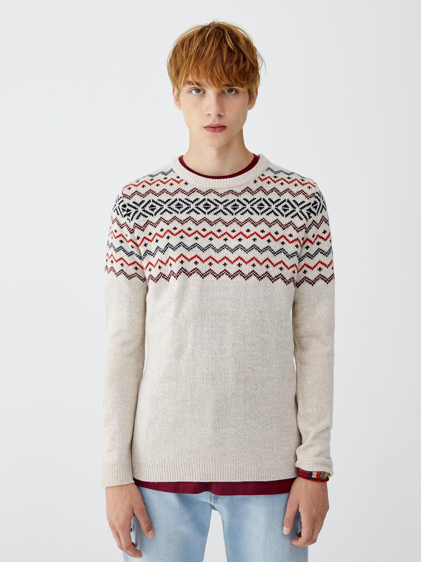 

Джемпер Pull & Bear XAZ217297EUZB  Бежевый в цветные узоры, Джемпер Pull & Bear XAZ217297EUZB M Бежевый в цветные узоры