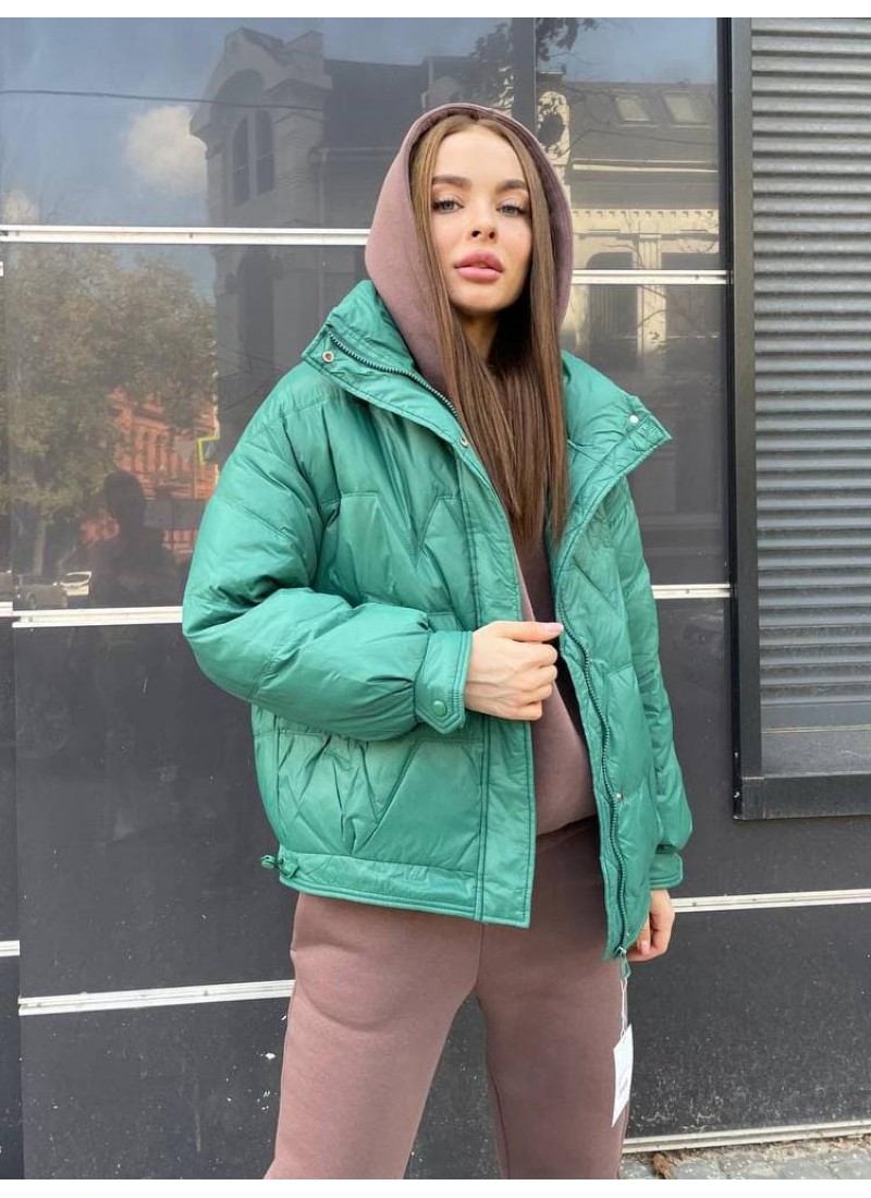 

Пуховик осенний на натуральном гусином пуху Микки Modern Boutique зелёный, S ПУХ086