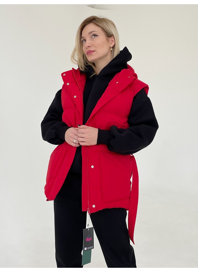 

Жилет женский объёмный с поясом Modern Boutique красный, one size ЖИ002