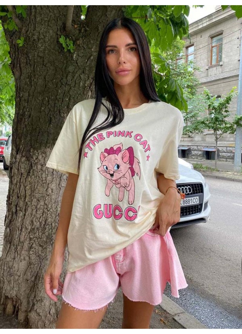 

Футболка с розовой кошечкой Modern Boutique молочный, S Ф1424