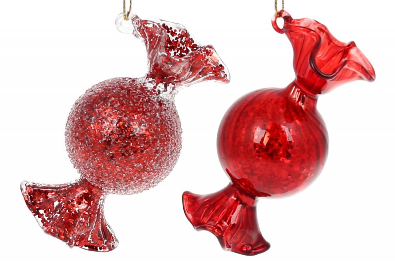 

Набор ёлочное украшение Bon Конфета 2 шт, 8,5см, глянец и лёд, цвет - красный антик NY15-992 (IR05514)