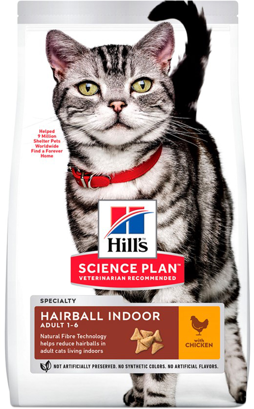 

Сухой корм для выведения шерсти у домашних кошек Hill's Science Plan Adult Hairball & Indoor с курицей - 3 кг