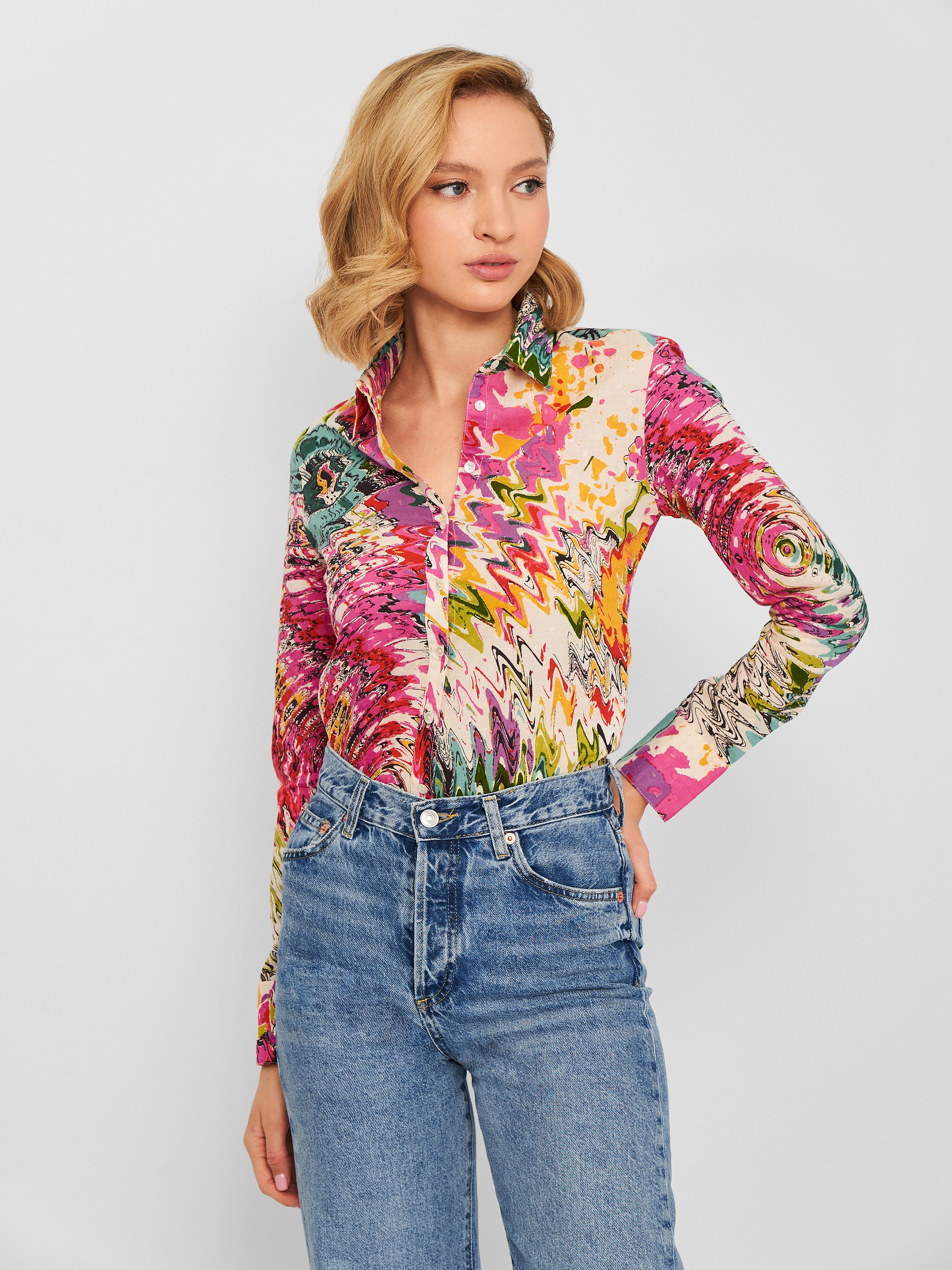 

Рубашка Desigual 19SWCW73-9019 L Молочная с розовым и голубым