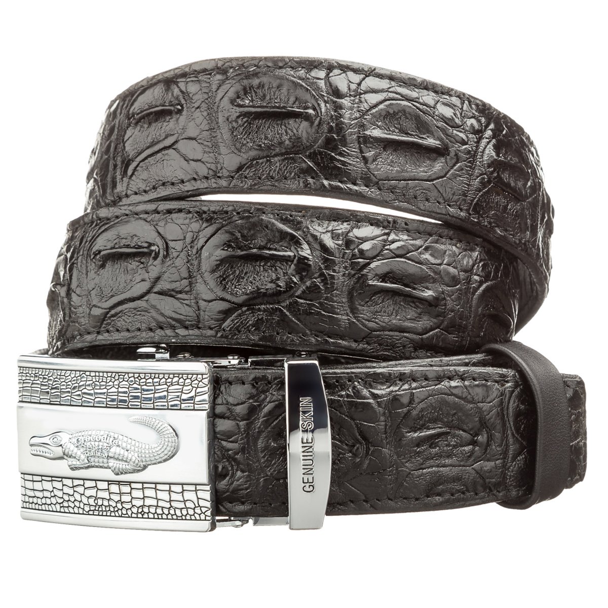 

Мужской кожаный ремень CROCODILE LEATHER 3,5х120 см Черный 000168220