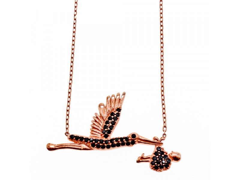 

Серебряное ожерелье *Аист* с камнями Черный Нефрит Sky Jewelry 000812