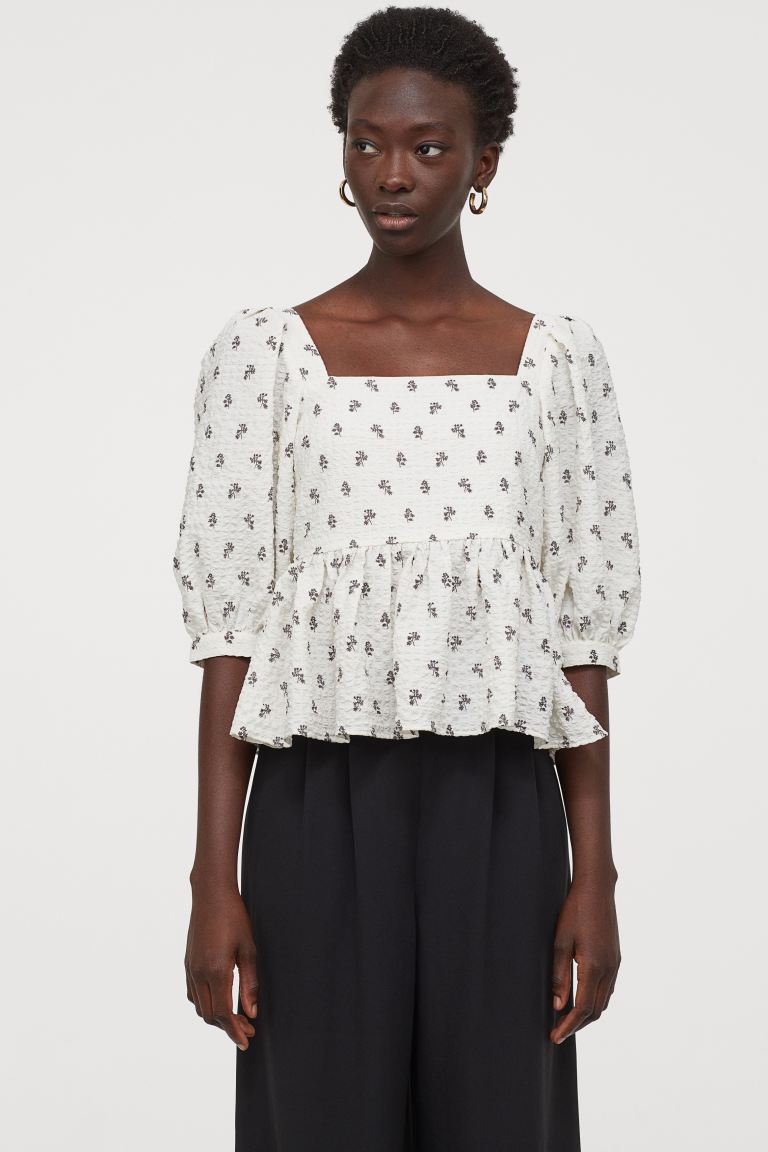 

Топ с баской H&M  Белый/Цветы, Топ с баской H&M 34 Белый/Цветы