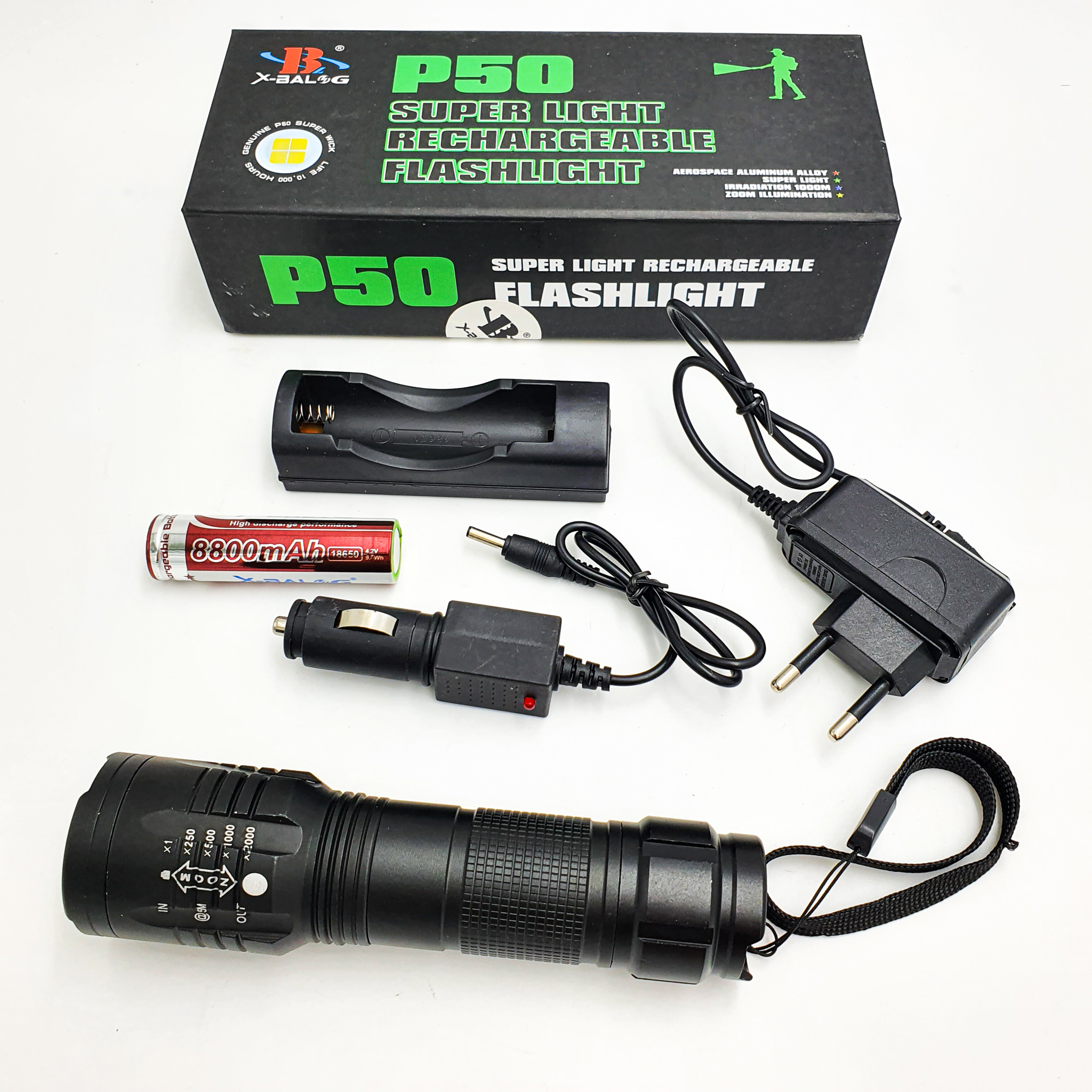 

Фонарик аккумуляторный ручной металлический фонарь с зумом 18650 battery BL 8900 P50 черный