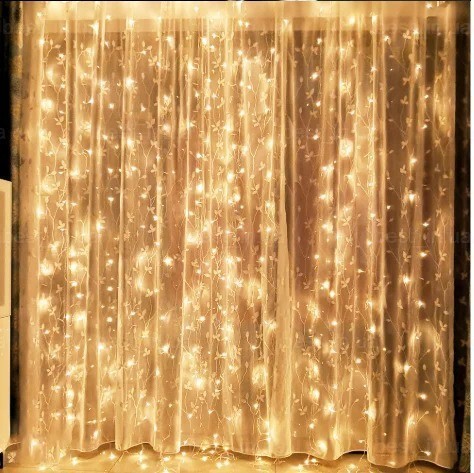

Светодиодная гирлянда штора занавес 300 LED водопад 3х3м с переходником теплый белый