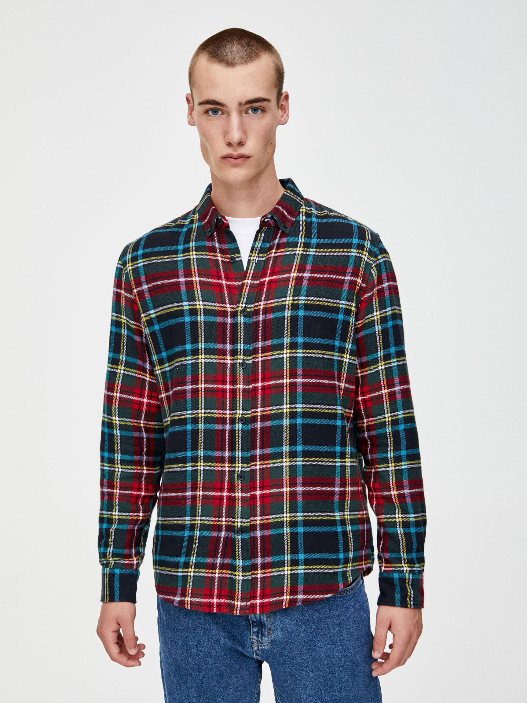 

Рубашка Pull & Bear XAZ279961VMAL L Красный/Зеленый в клетку