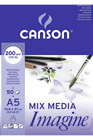 

Альбом для акварелі та ін. технік Canson Imagine Mix Media А5, 200гр/м, 50 аркушів, дрібне зерно