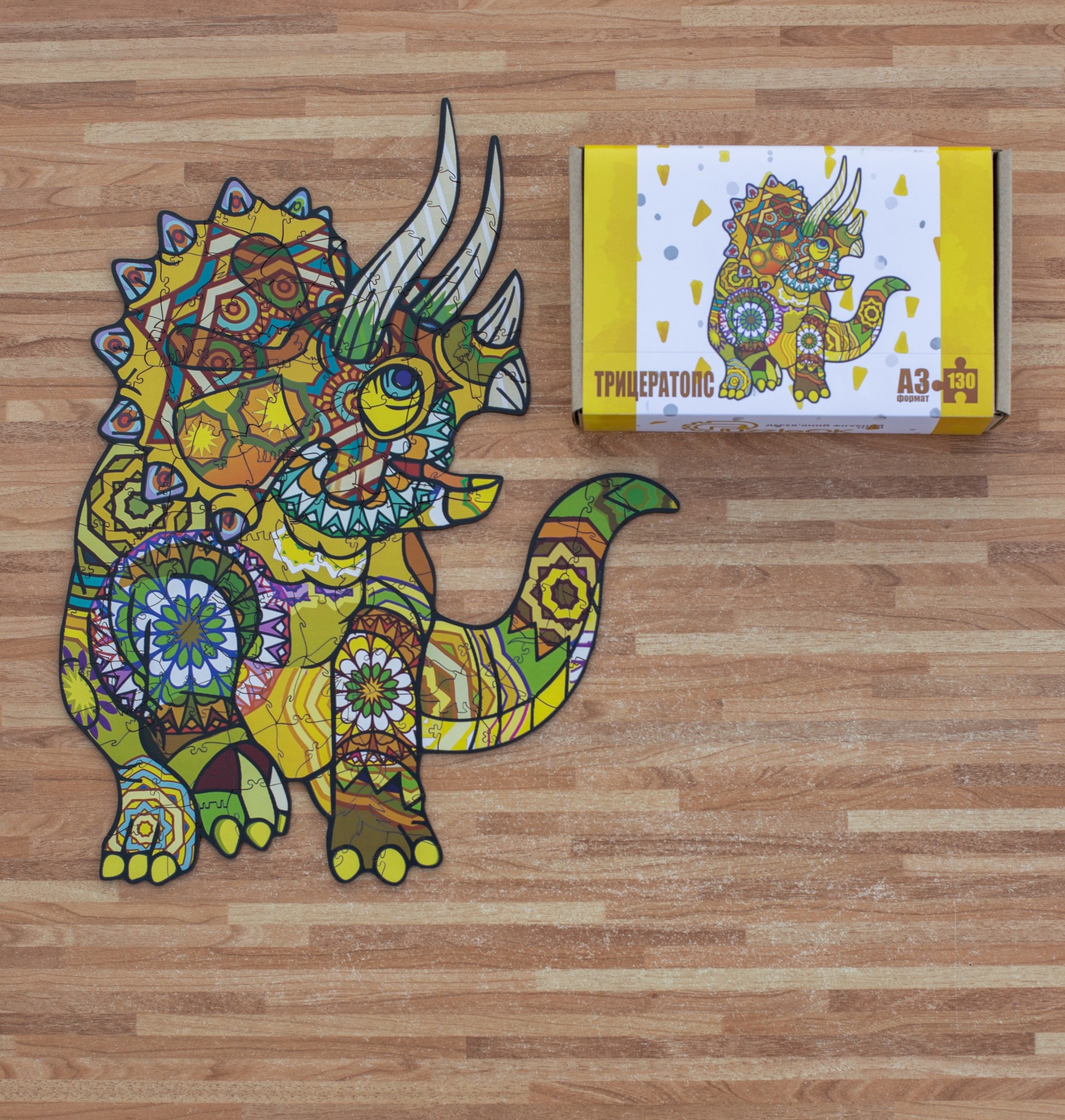 

Фигурный деревянный пазл-головоломка PuzzleOK "Трицераптос" размер А4 74 детали (40463014)