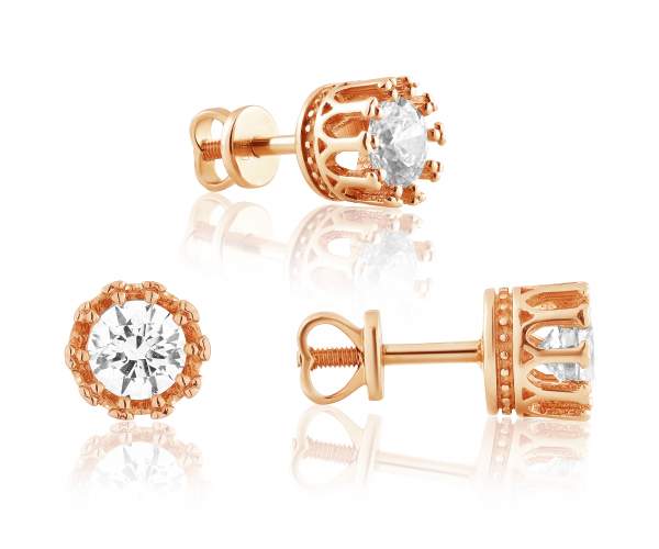 

Серьги-пусеты золотые с камнями SWAROVSKI Zirconia "Идеал", С4016GSW