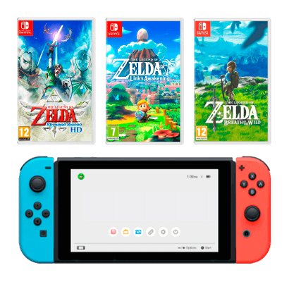 

Набор Nintendo Switch Blue Red 32GB Новый + The Legend of Zelda Breath of The Wild + Link's Awakening + Skyward Sword HD