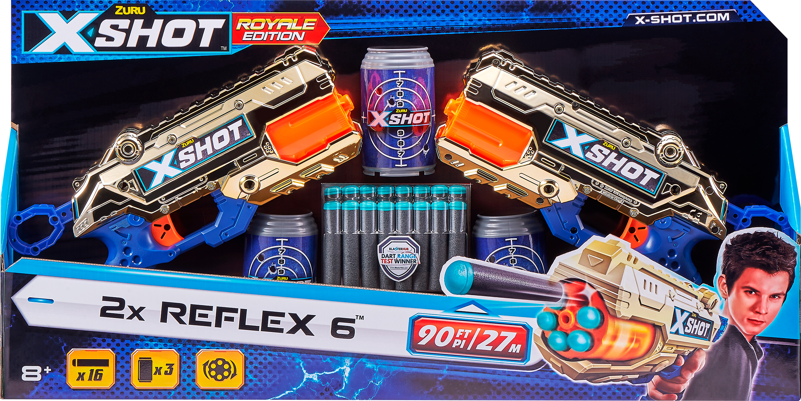 

Набор скорострельных бластеров Zuru X-Shot Excel Reflex 6 Double 16 патронов + 3 банки Golden (36480Z) (193052031310)