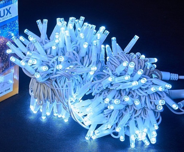 

Светодиодная гирлянда классическая 100 LED 5 м цепь белый шнур прямые лампочки холодная белая