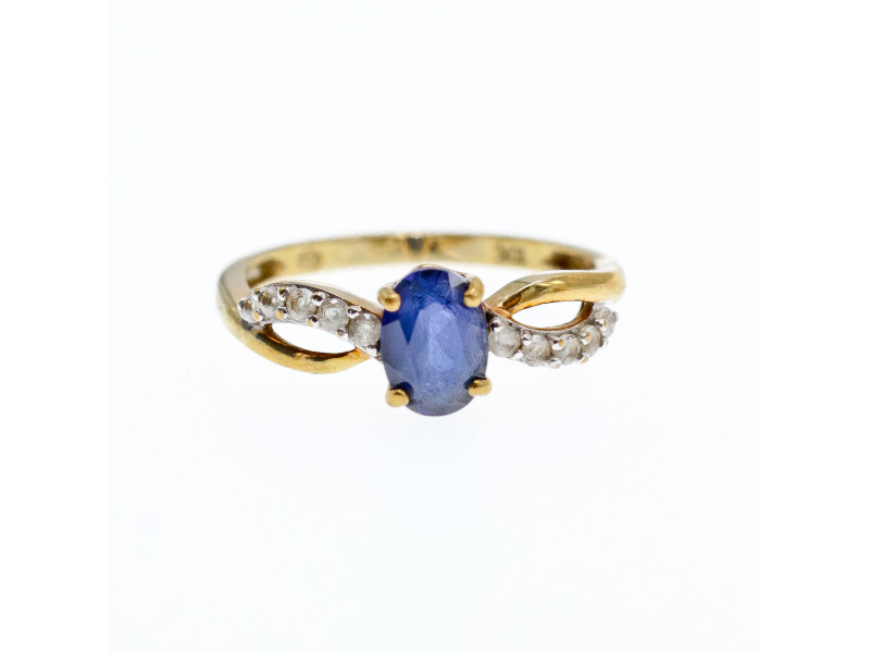 

Золотое Кольцо с синим и белым Сапфирами 10К (417 проба) Натуральный Sky Jewelry 002007