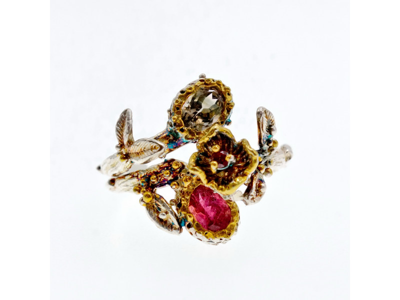 

Серебряное кольцо с александритом и гранатом Натуральный Sky Jewelry 002502