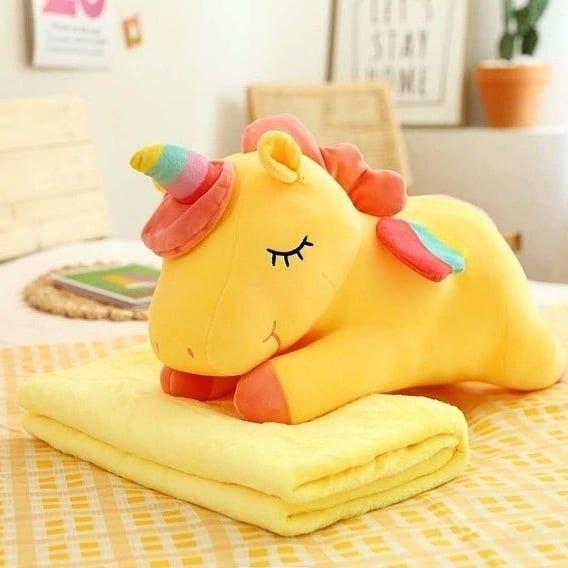 

Игрушка-подушка Единорог с пледом 3 в 1 Желтый