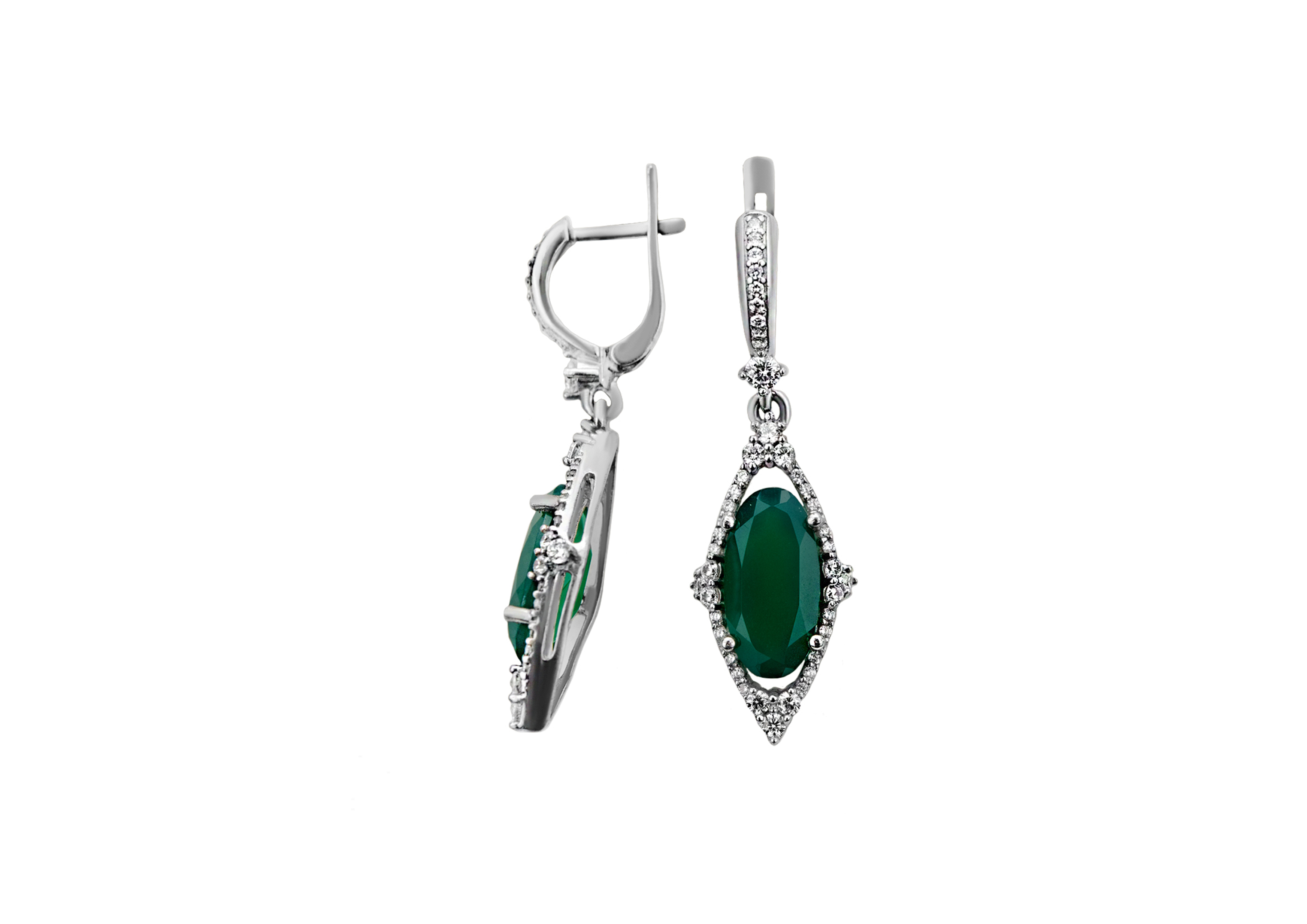 

Серьги серебряные с зелёным агатом Сенсория 2195/9р з агат