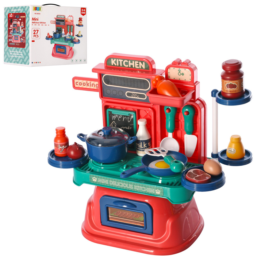 

Детская игровая кухня 8056 стол, плита, посуда, продукты - 27 предметов