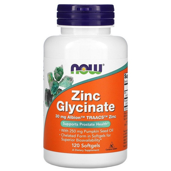 

Витамины и минералы NOW Zinc Glycinate 30mg Foods 120 капсул