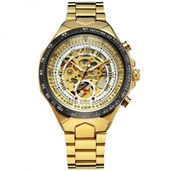 

Мужские часы наручные водонепроницаемые Winner Original Gold Black White Red Cristal (1099-0012G-AB)