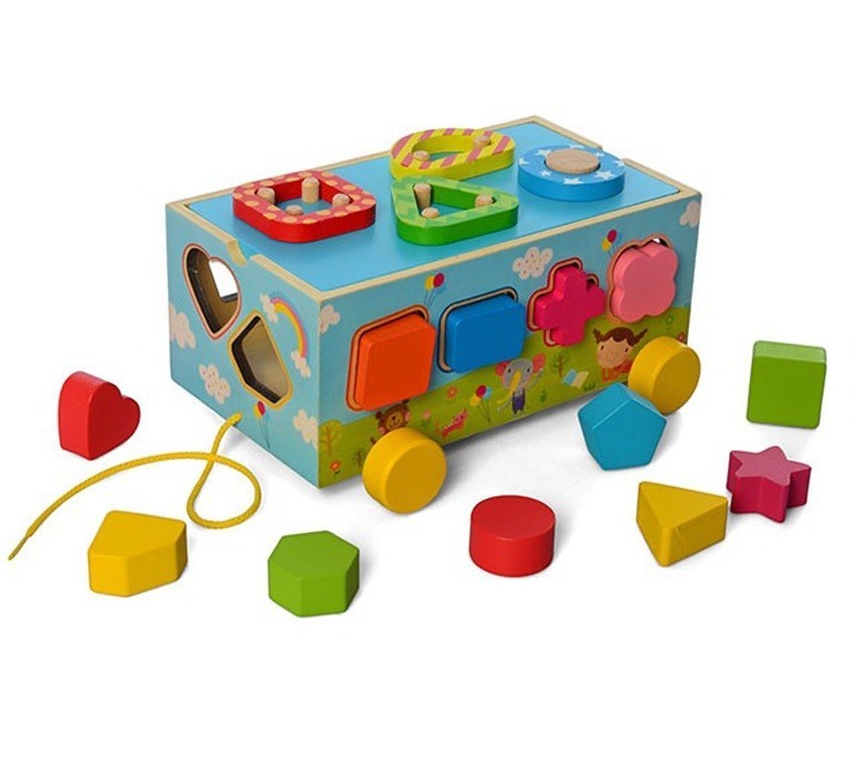 

Деревянная игрушка сортер каталка с разноцветными Фигурами RL MD 2609