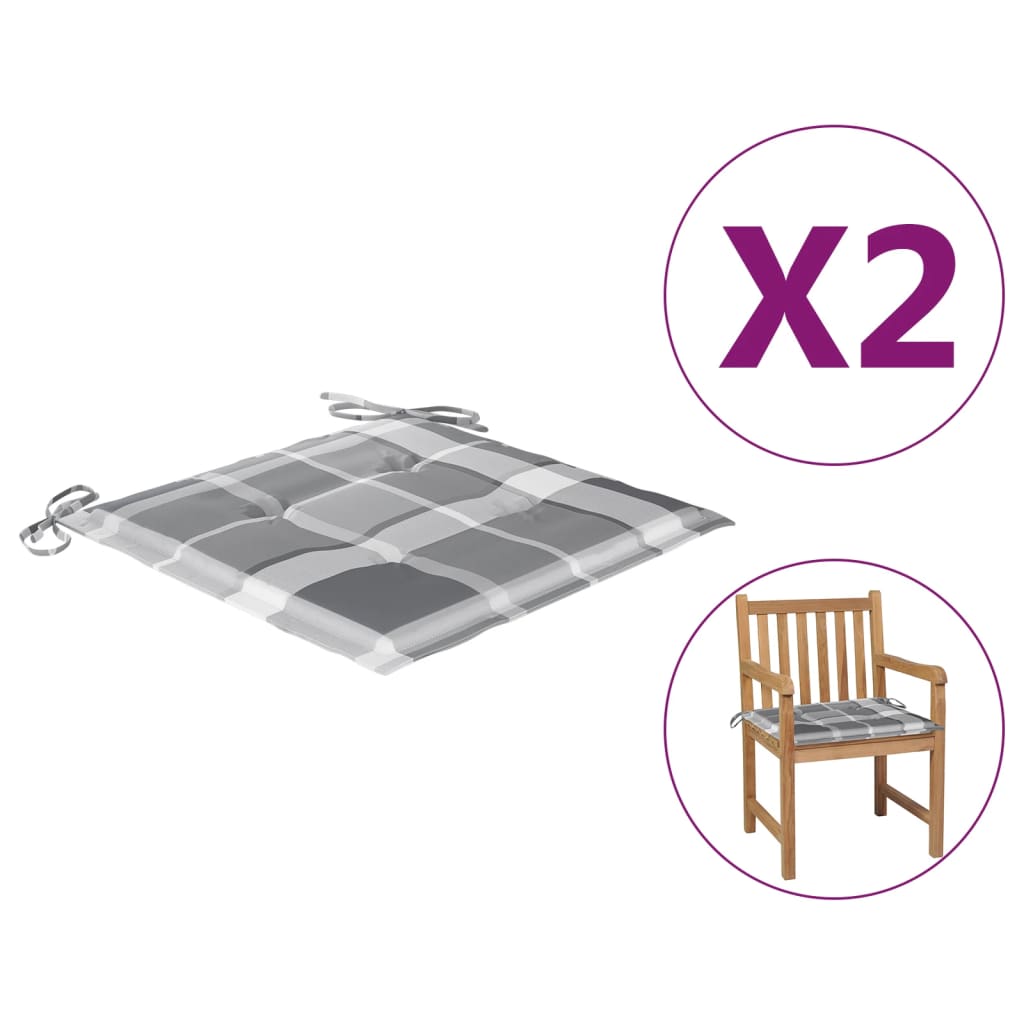 

Подушки для садового стільця Shumee 2 шт. сірі картаті 50x50x4 см