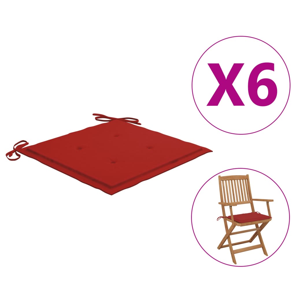 

Подушки для садових стільців Shumee 6 шт червоні 40x40x4 см