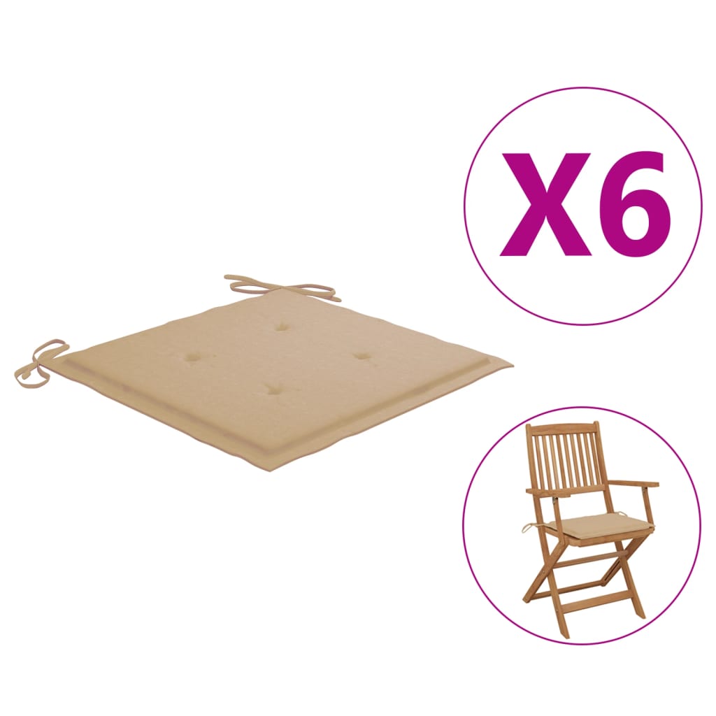 

Подушки для садового крісла Shumee 6 шт. бежевий 40x40x4 см