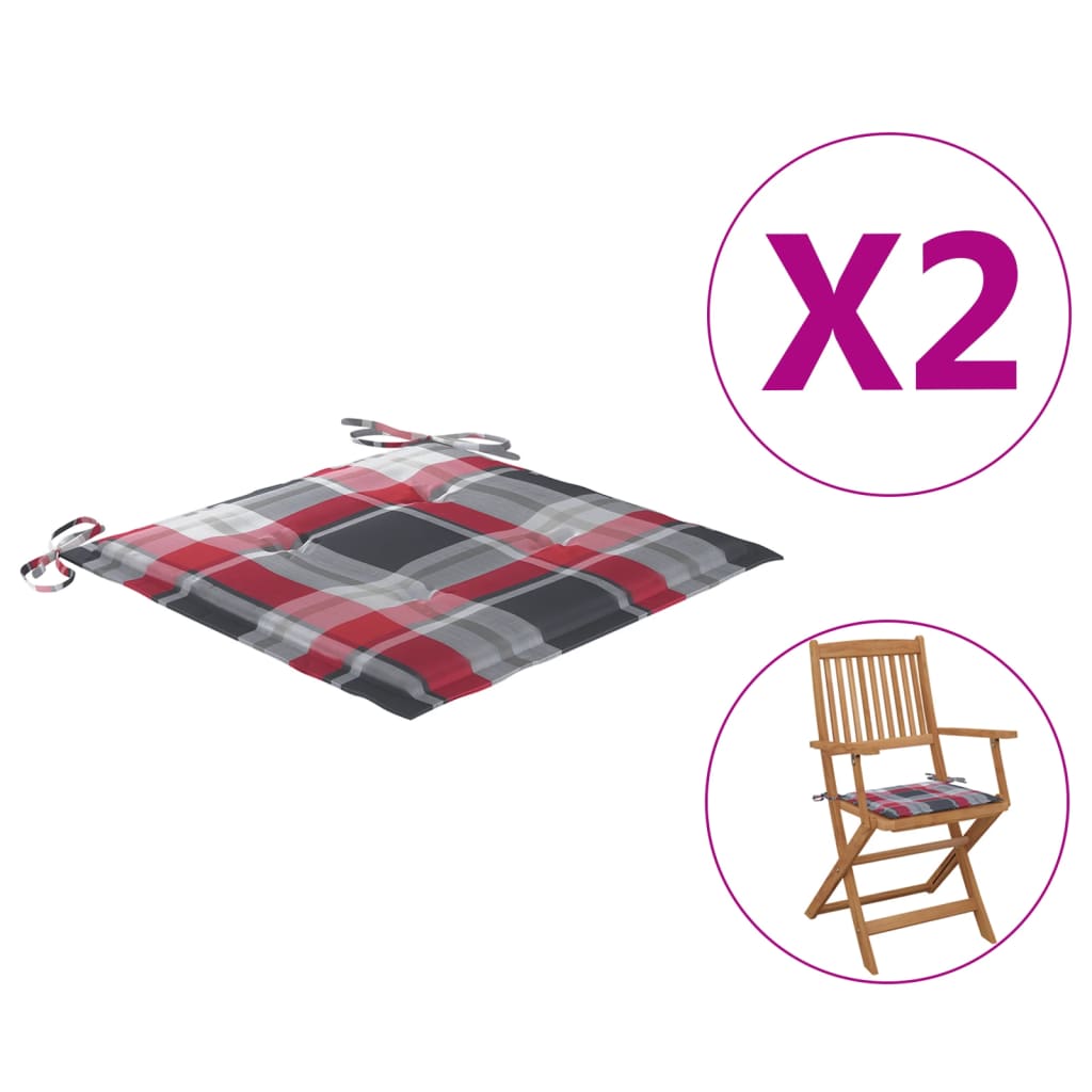 

Подушки для садового крісла Shumee 2 шт. червоні картаті 40x40x4 см