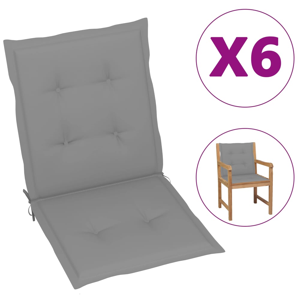 

Подушки для садового крісла Shumee 6 шт. сірі 100x50x4 см