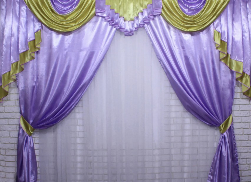 

Комплект ламбрекен со шторами на карниз 3м. №74, цвет сиреневый с золотом