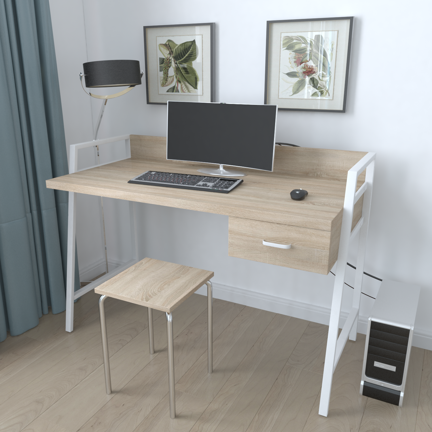 

Письменный стол Ferrum-decor Комфорт 750x1000x600 Белый металл ДСП Дуб Сонома 32 мм