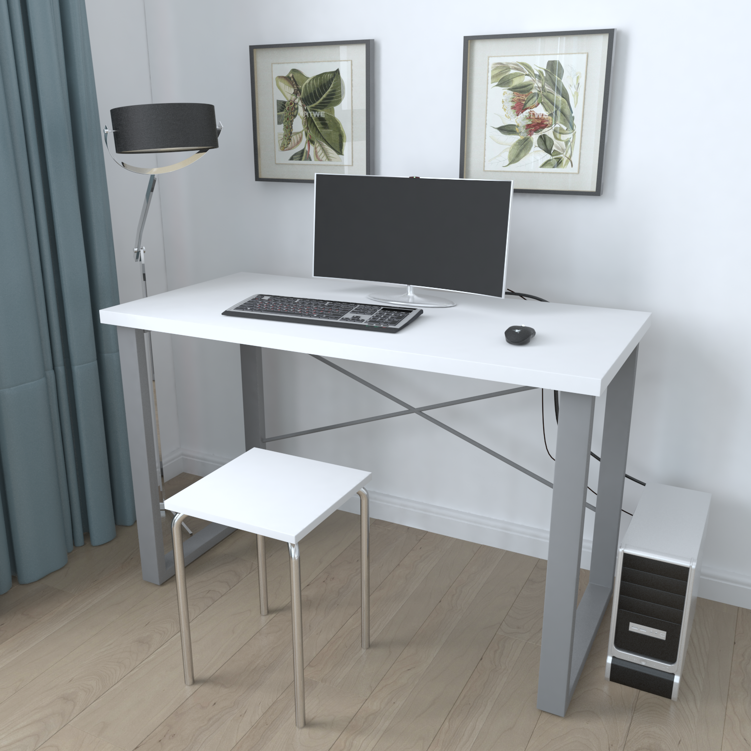 

Письменный стол Ferrum-decor Драйв 750x1200x700 Серый металл ДСП Белый 32 мм