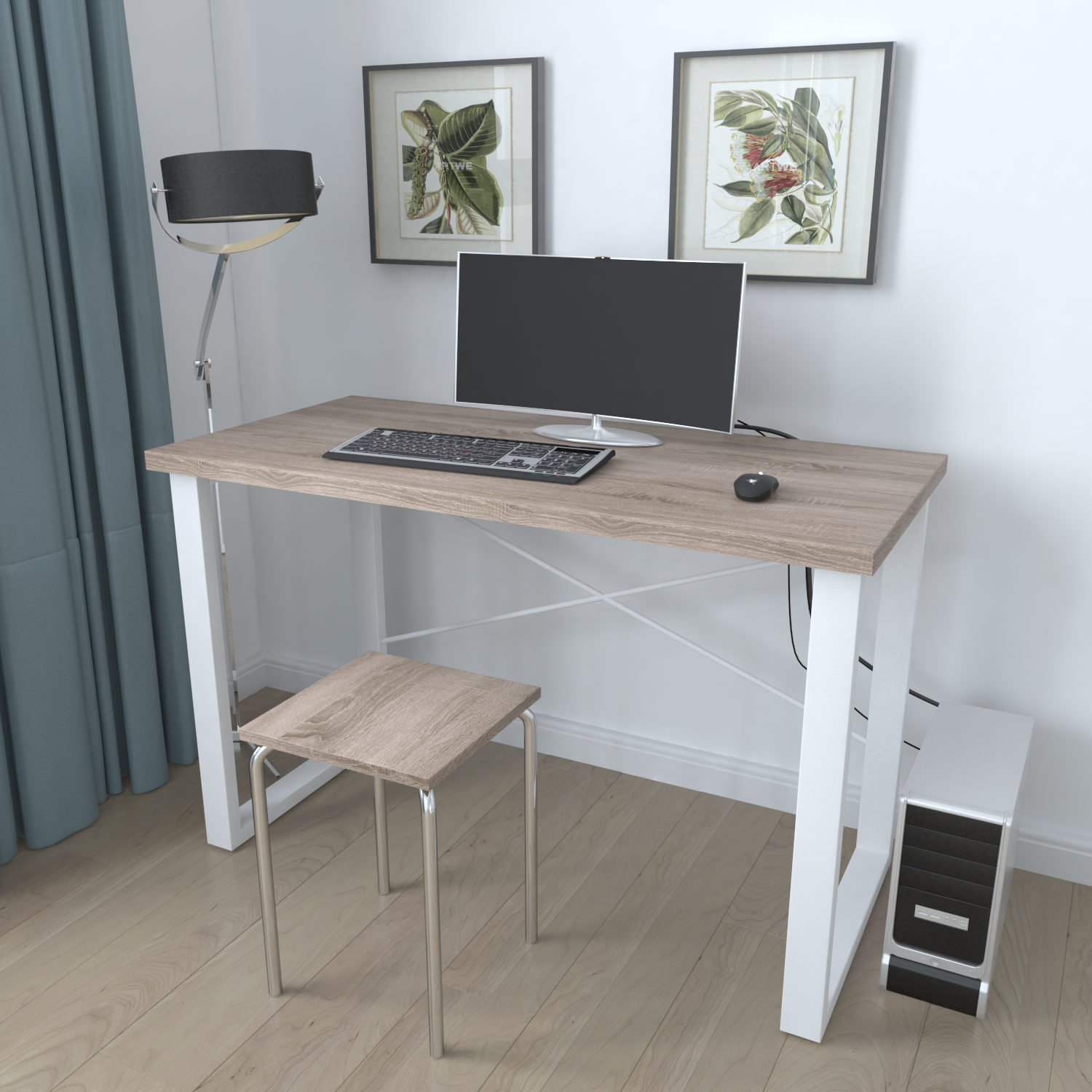 

Письменный стол Ferrum-decor Драйв 750x1400x600 Белый металл ДСП Дуб Сонома Трюфель 32 мм