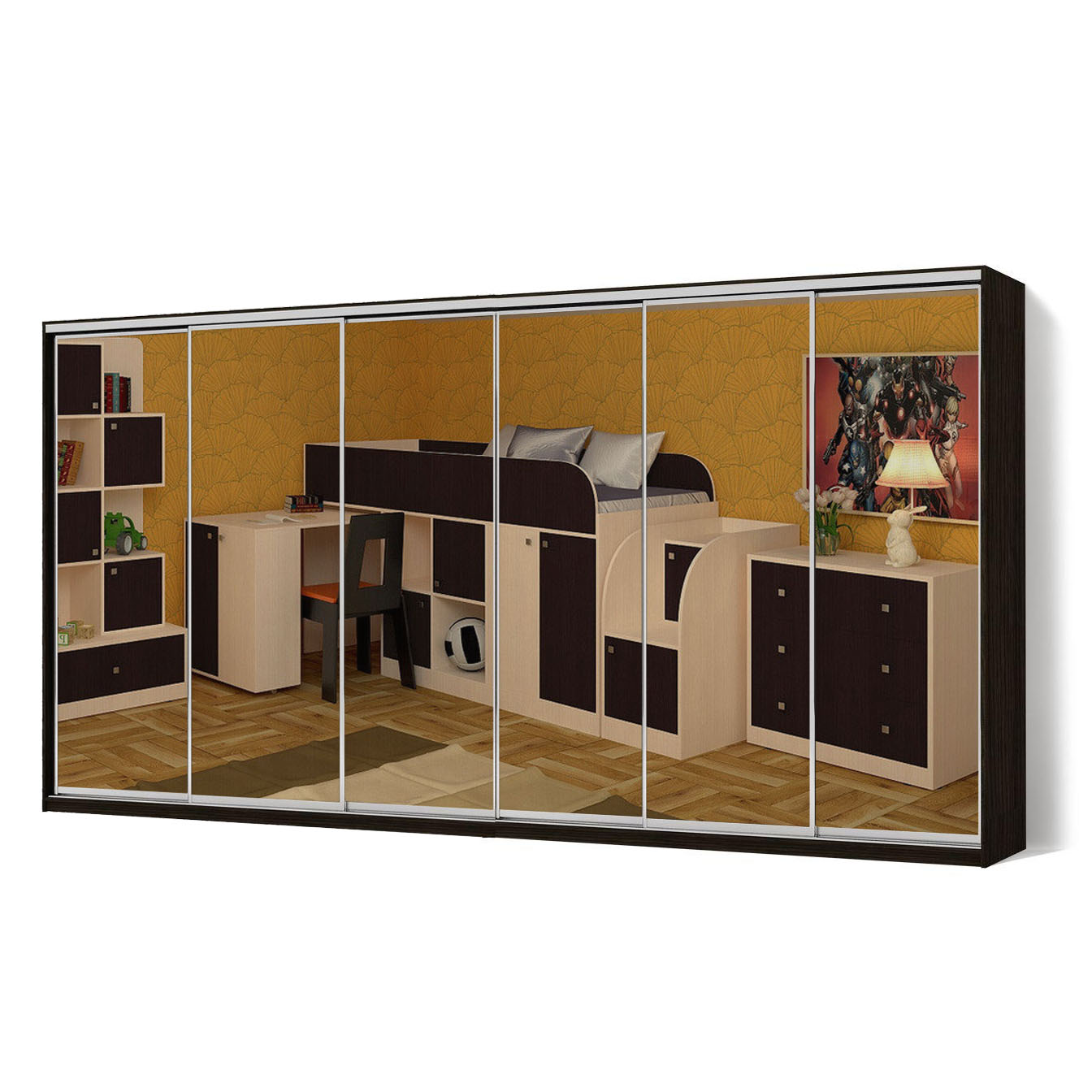 

Шкаф-купе Zevs Шестидверный Зеркало 460х60х210 Венге