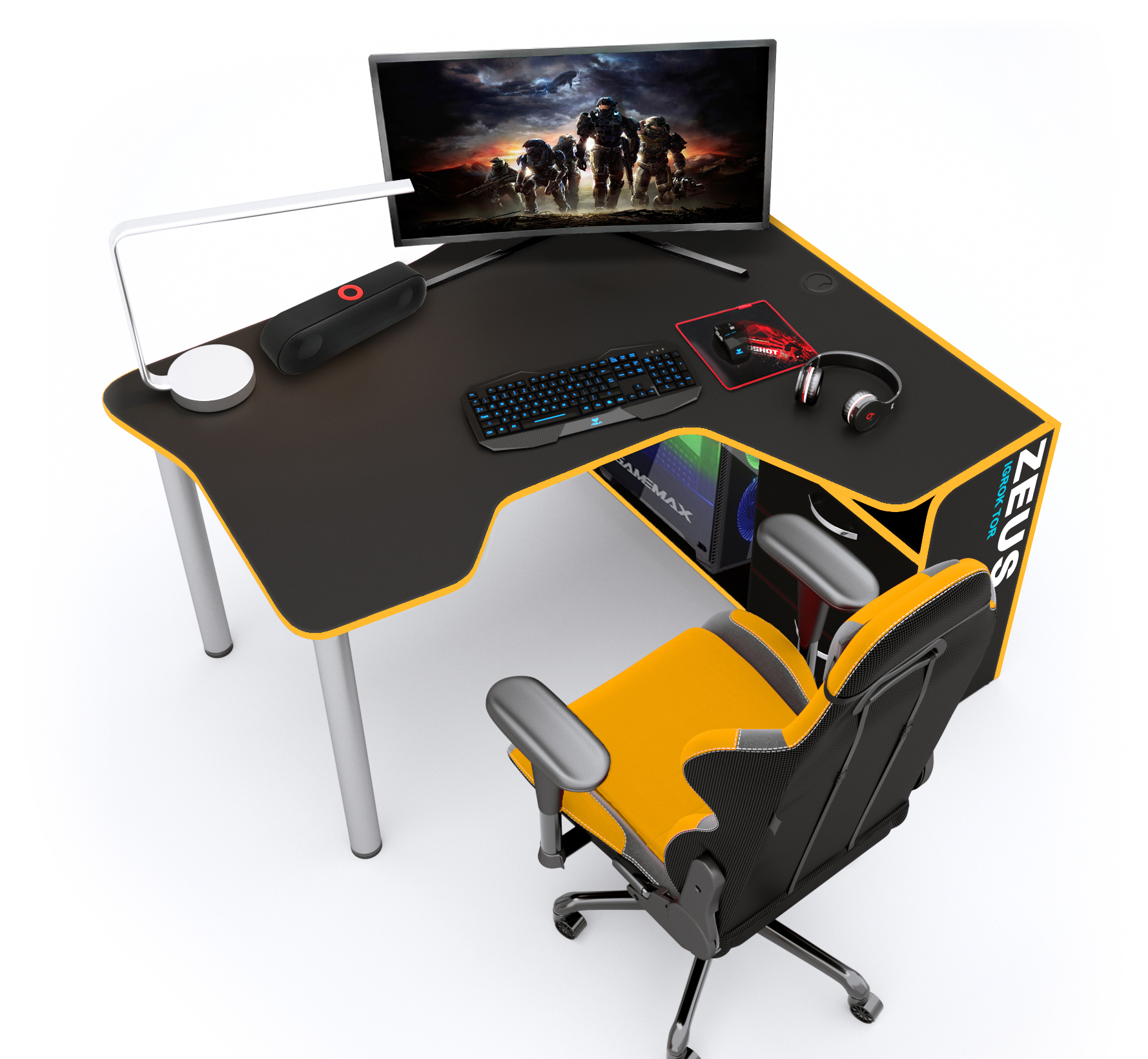 

Геймерский стол ZEUS IGROK-TOR черный + желтый