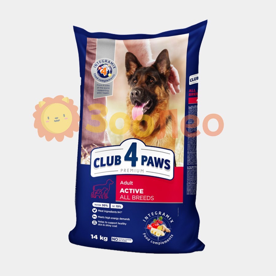 

Сухой корм Club 4 Paws для взрослых активных собак со вкусом курицы 14 кг