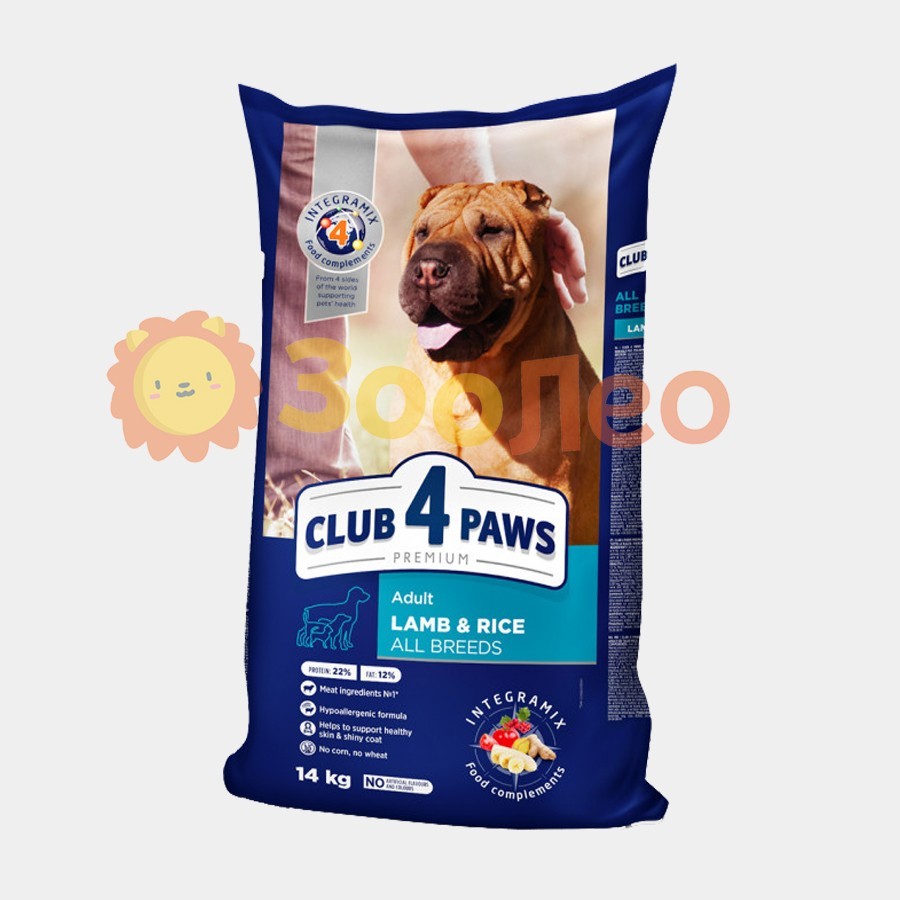 

Сухой корм Club 4 Paws для взрослых собак всех пород со вкусом ягненка 14 кг