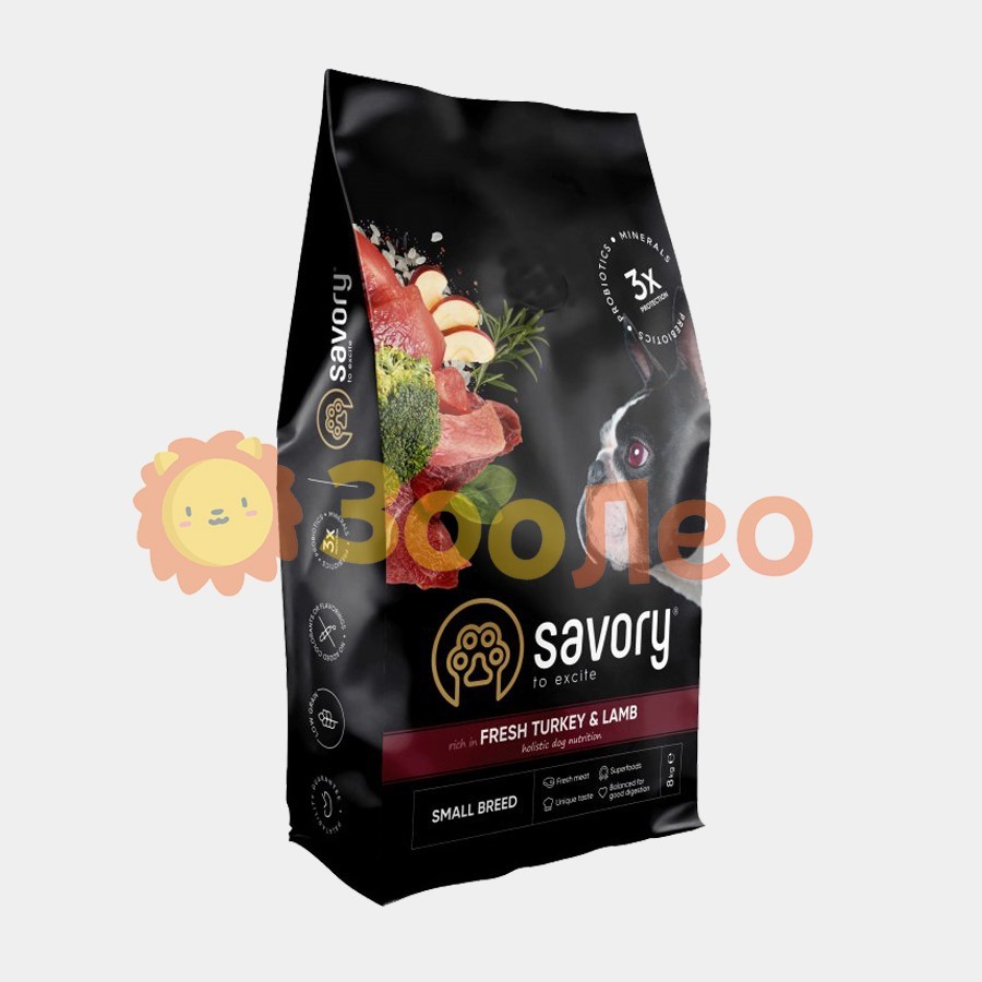 

Сухой корм для собак малых пород Savory со свежим мясом индейки и ягнятиной 8 кг