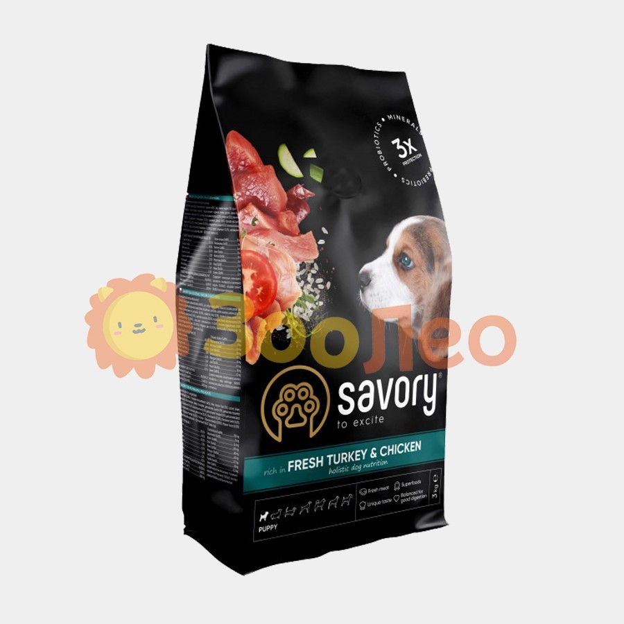 

Сухой корм для щенков Savory со свежим мясом индейки и курицей 3 кг