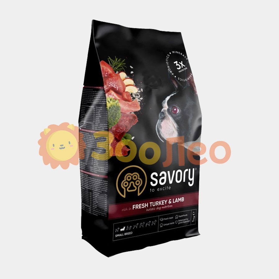 

Сухой корм для собак малых пород Savory со свежим мясом индейки и ягнятиной 1 кг