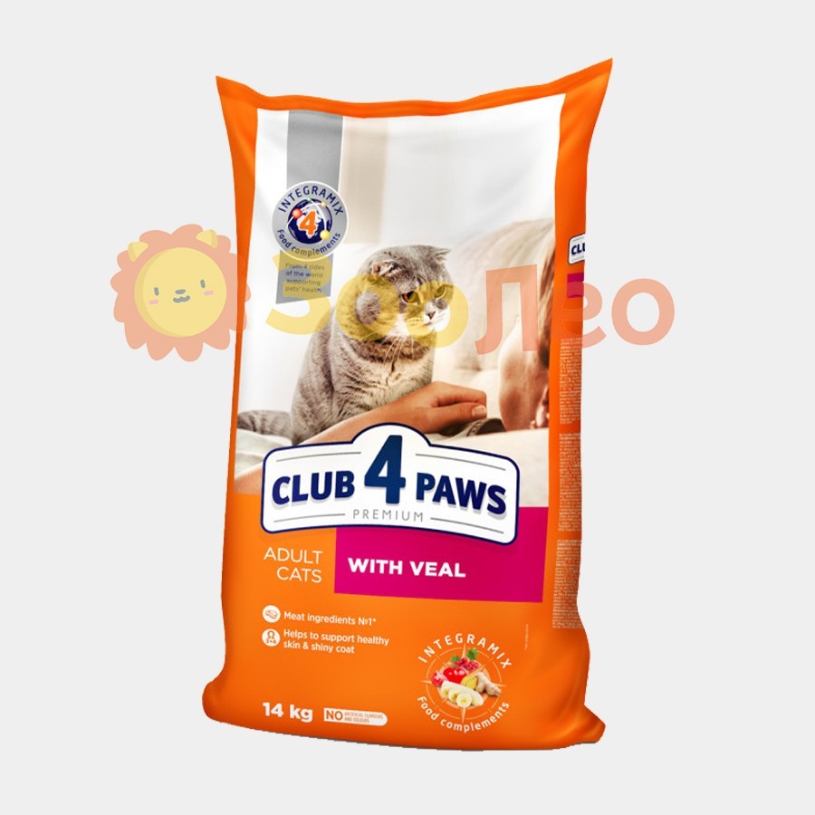 

Сухой корм Club 4 Paws для взрослых кошек с телятиной 14 кг