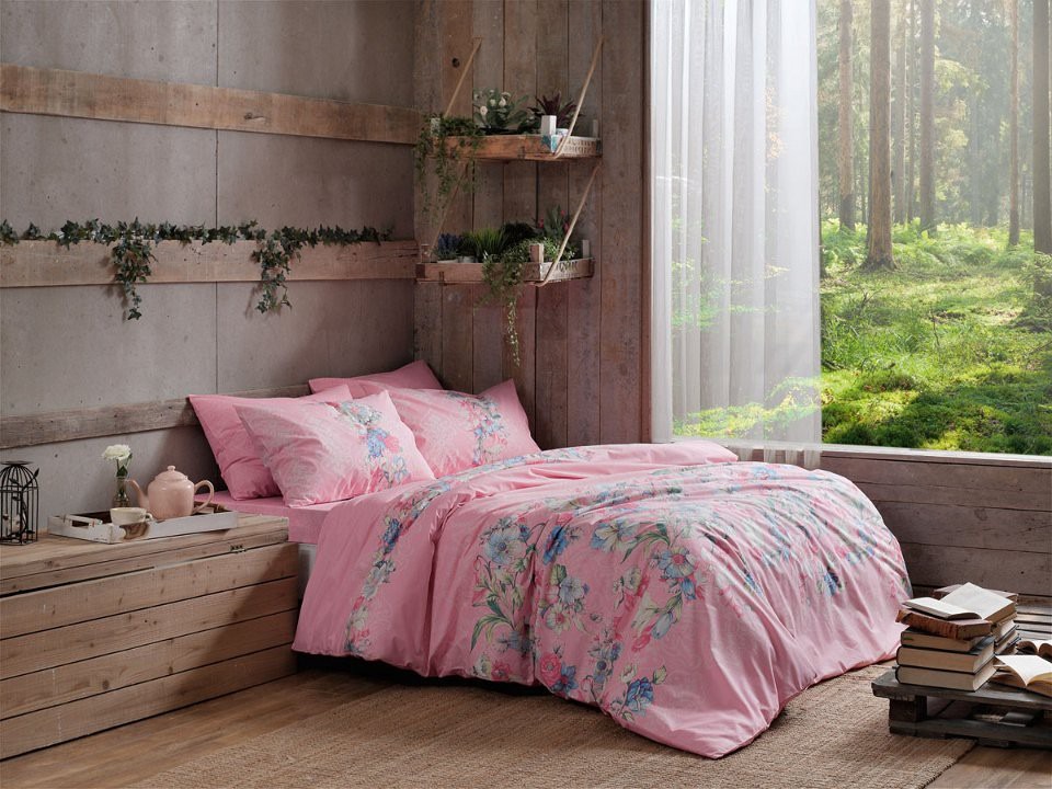 

Постельное белье ранфорс TAC Fleur pembe King Size