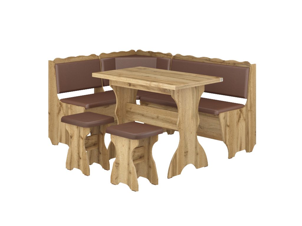 

Кухонный уголок Граф с простым столом и табуретами Пехотин Дуб Тахо + Коричневый